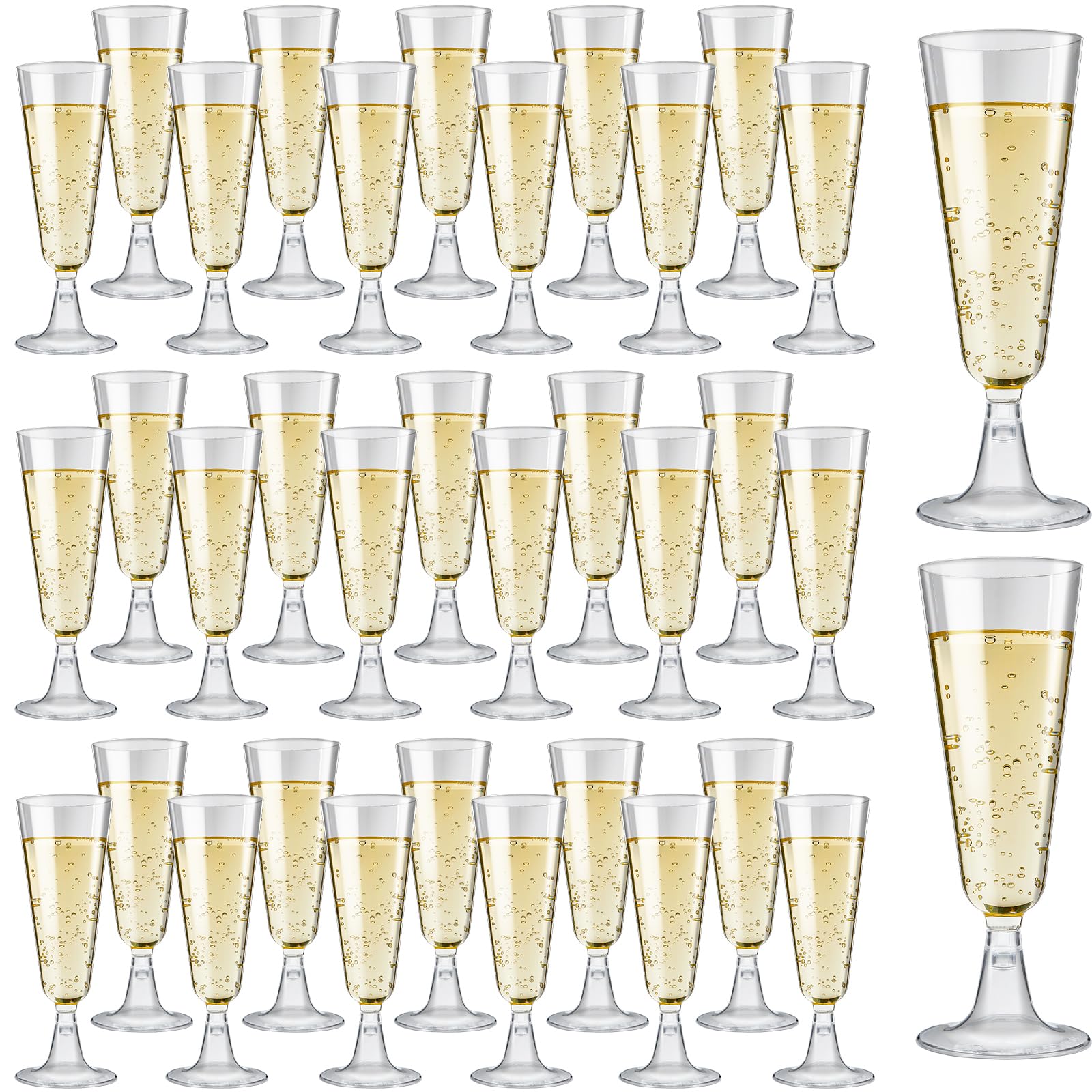 Soelomu 40-pack clear champagne flutes, durable and disposable for weddings and parties.