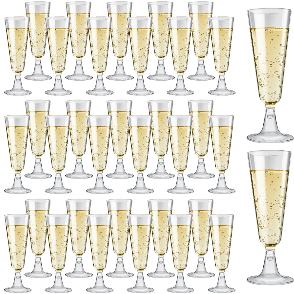 Soelomu 40-pack clear champagne flutes, durable and disposable for weddings and parties.