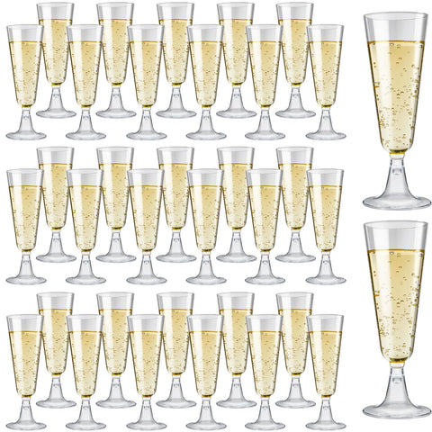 Soelomu 40-pack clear champagne flutes, durable and disposable for weddings and parties.