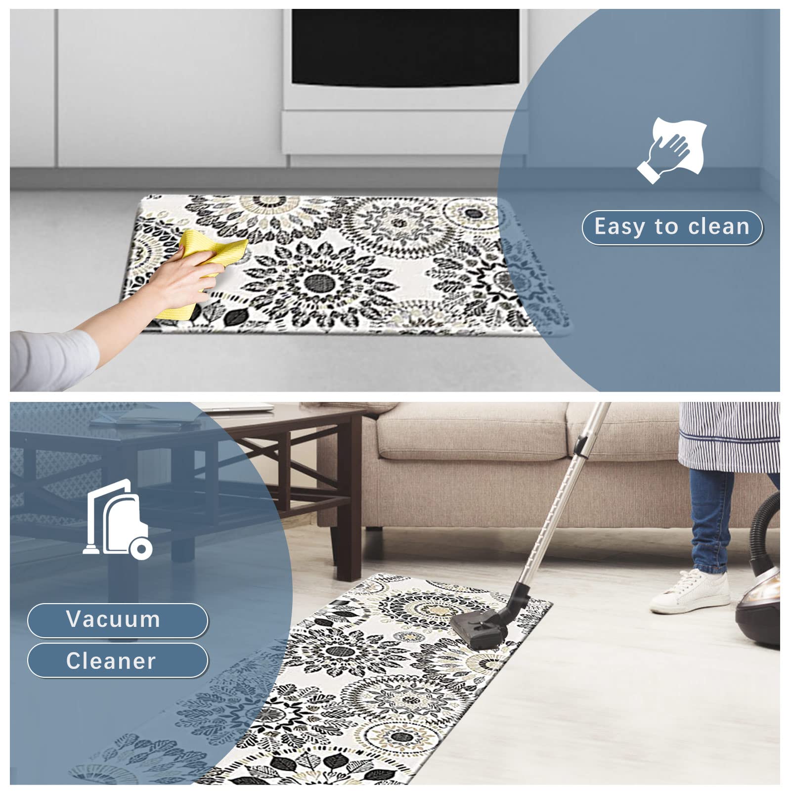 Sofort kitchen mat 2-piece-set offers coordinated comfort for kitchen and laundry.