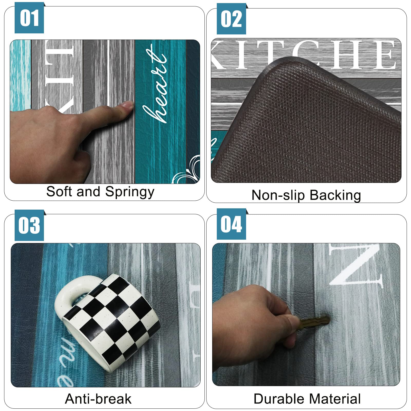 Sofort non-slip backing keeps mat in place during busy tasks