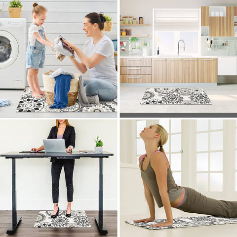 Sofort kitchen mat multi-surface-compatibility works on wood, ceramic, and concrete.