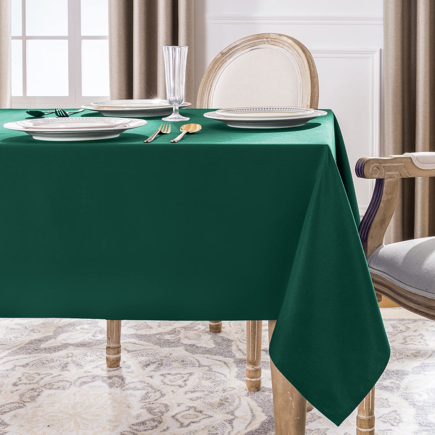 Softalker rectangle tablecloth green on a dining table for casual meals.