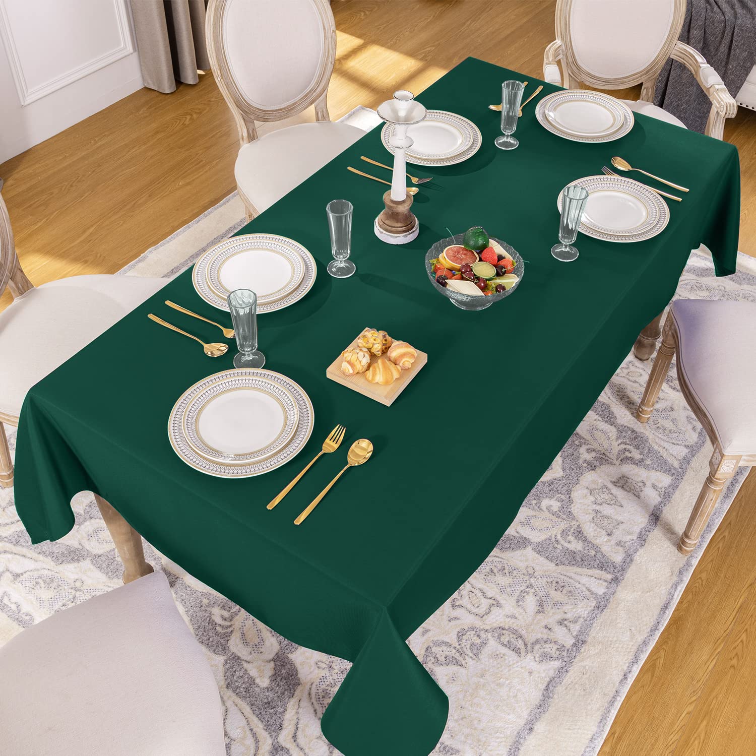 Softalker rectangle tablecloth green highlights waterproof and stain-resistant surface for easy cleanup.