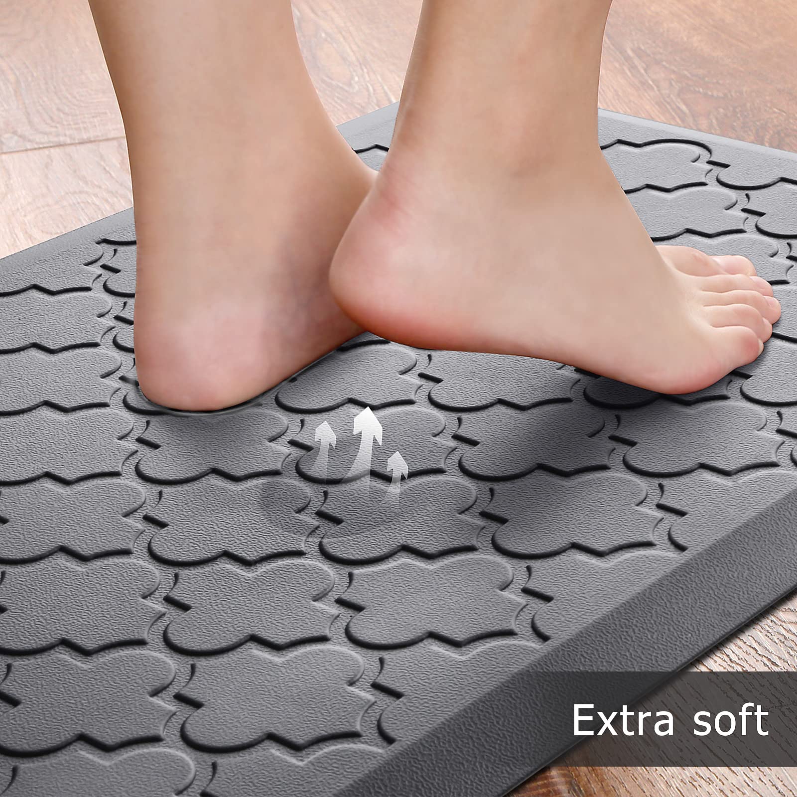 SoftDuo ergonomic foam kitchen mat grey supports posture during cooking tasks.