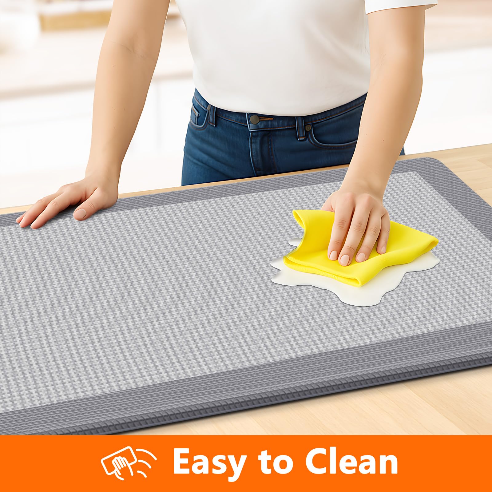 SofterCharm kitchen mat water-oil resistant surface cleans easily after spills