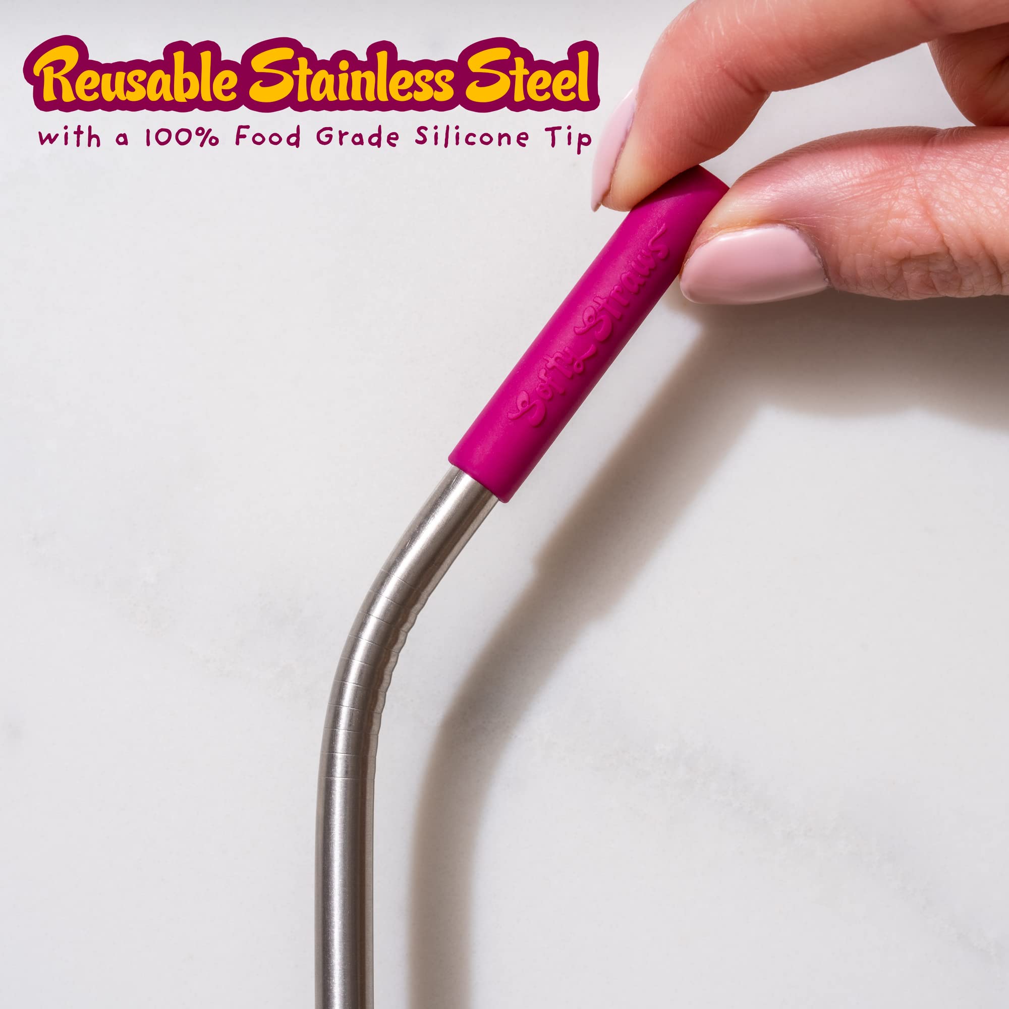 Softy Straws dishwasher-safe brush cleans around straw edges