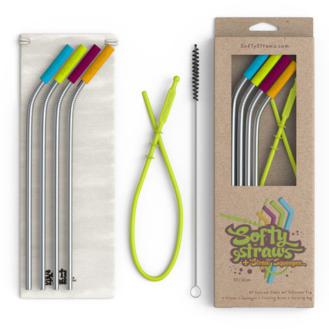 Softy Straws premium 9-inch stainless steel straw with silicone tip for safe, stylish sipping