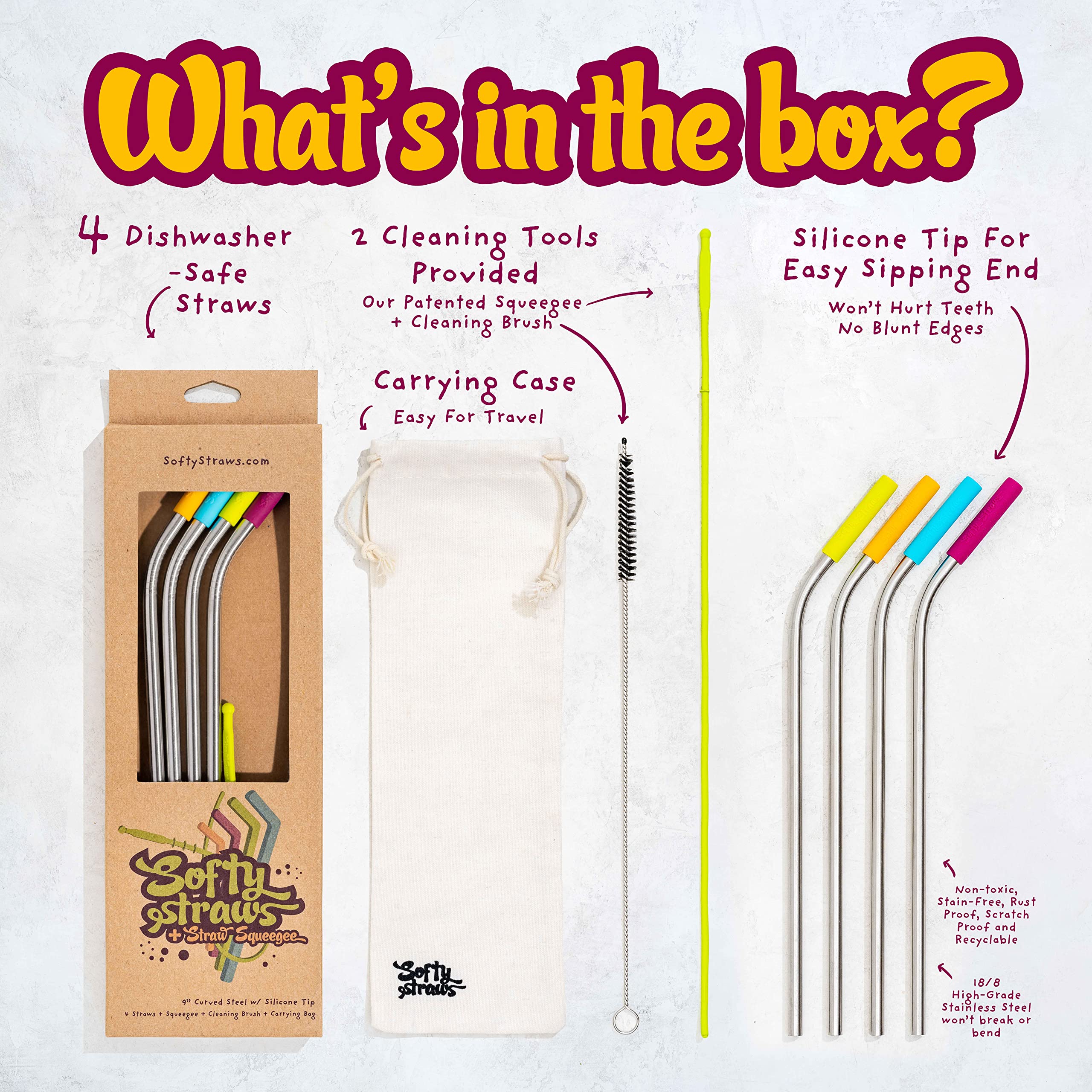 Softy Straws stainless steel 9-inch straw with removable silicone tip for hot drinks