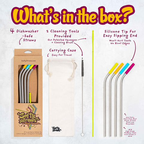 Softy Straws stainless steel 9-inch straw with removable silicone tip for hot drinks