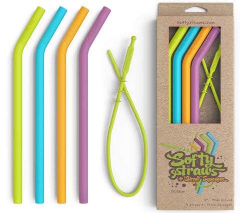 Softy Straws curved-bend 9-inch silicone straw, ideal for thick smoothies.