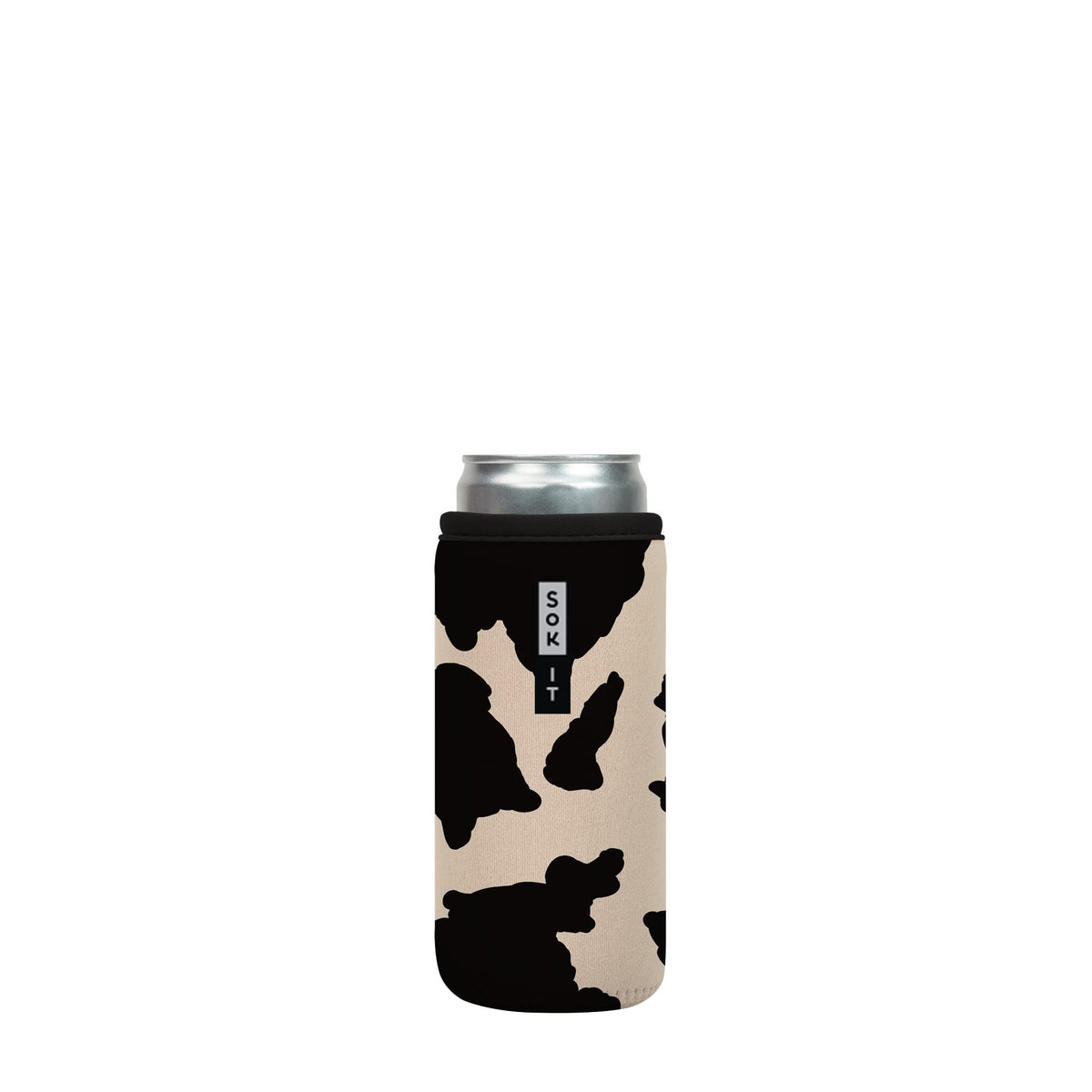 Sok It CanSok cow-print sleeve for 12oz cans keeps drinks cooler longer
