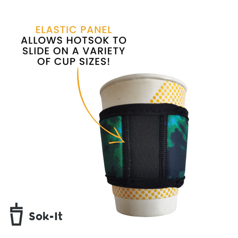 Folded, this durable sleeve stretches to fit many cup sizes.