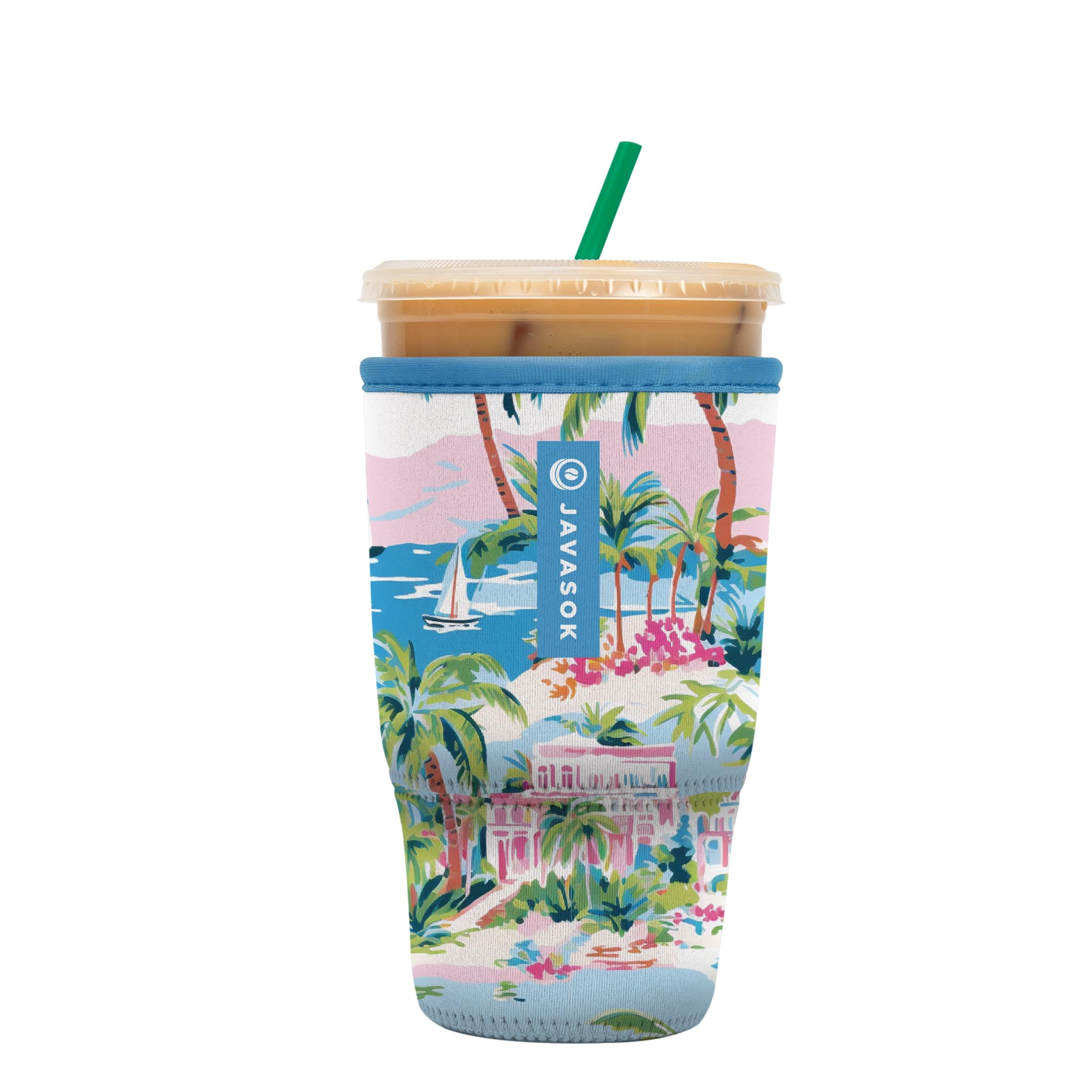 Sok It JavaSok Beachside Bliss insulated sleeve with non-slip grip on 30-32oz cup