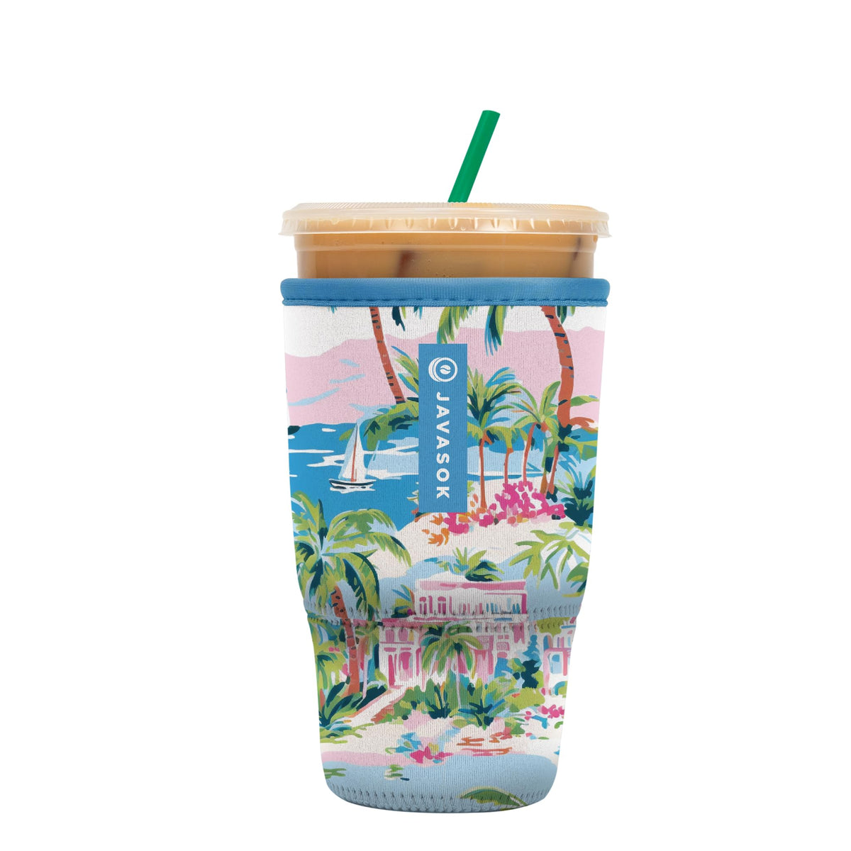 Sok It JavaSok Beachside Bliss insulated sleeve with non-slip grip on 30-32oz cup