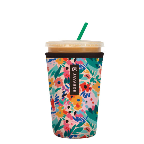 Sok It JavaSok abstract floral sleeve highlights durable neoprene for on-the-go insulation and grip.