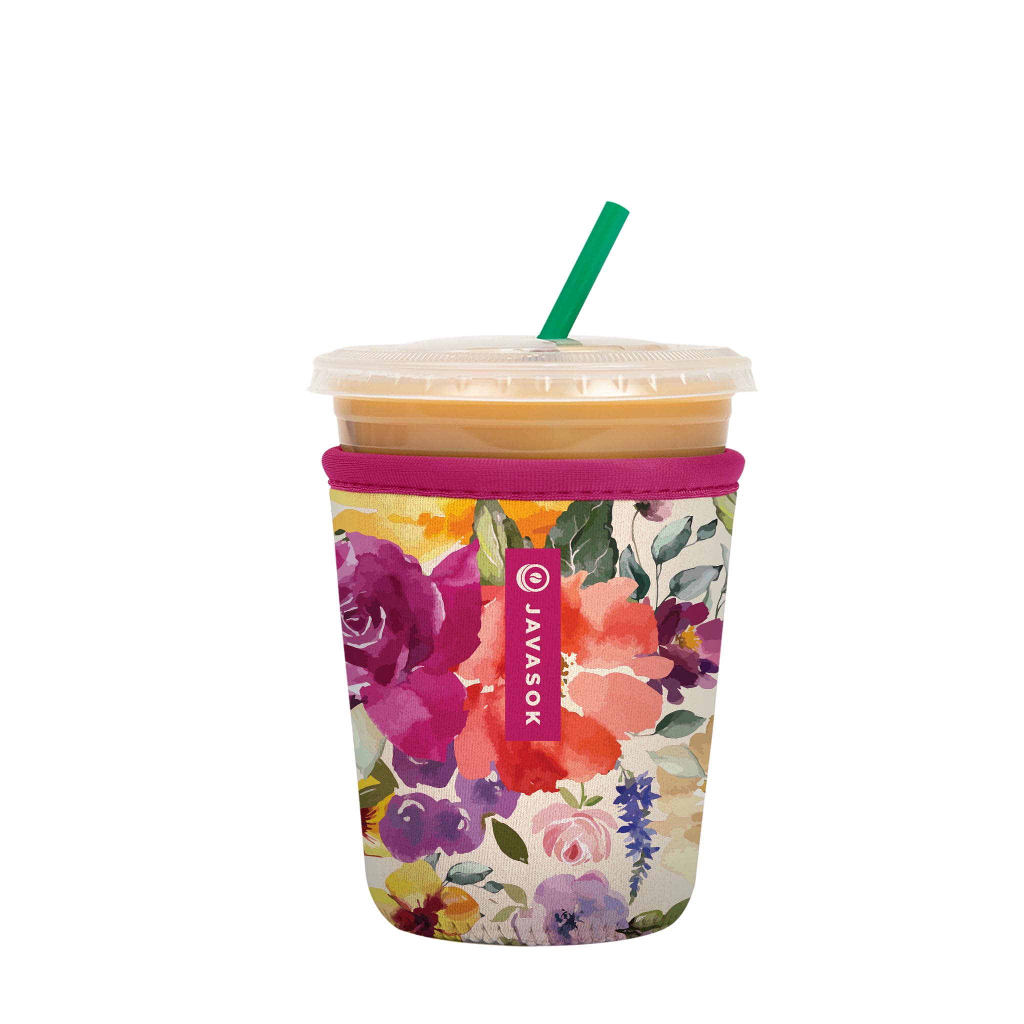 Sok It JavaSok Blooming Bright sleeve in front view keeps drinks cool and hands comfortable.