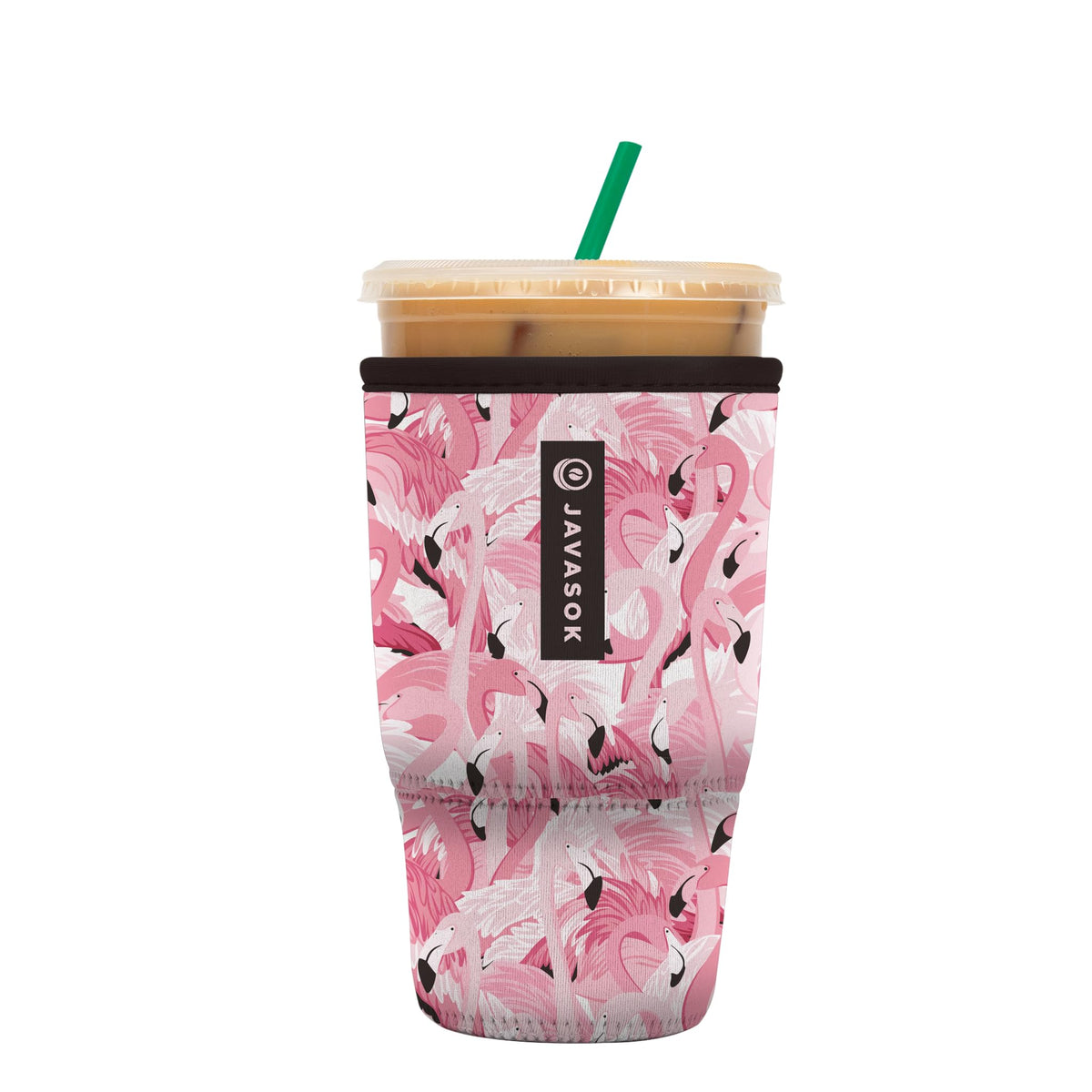 Sok It JavaSok Flamingo Dance sleeve on a 30-32oz cup, keeping drinks cold.