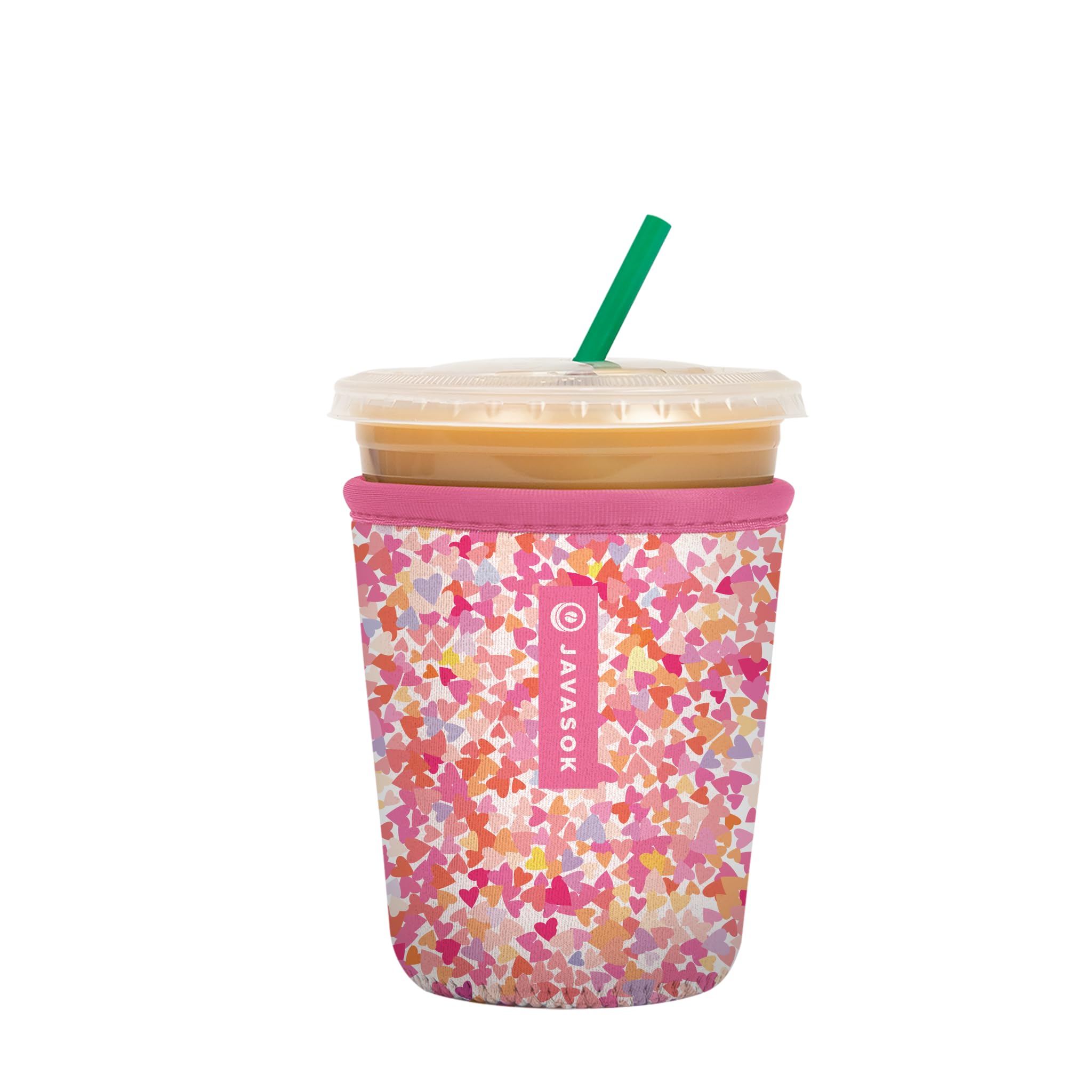 Sok It JavaSok Floral Hearts sleeve on a 16-20oz cup keeping drinks cold longer