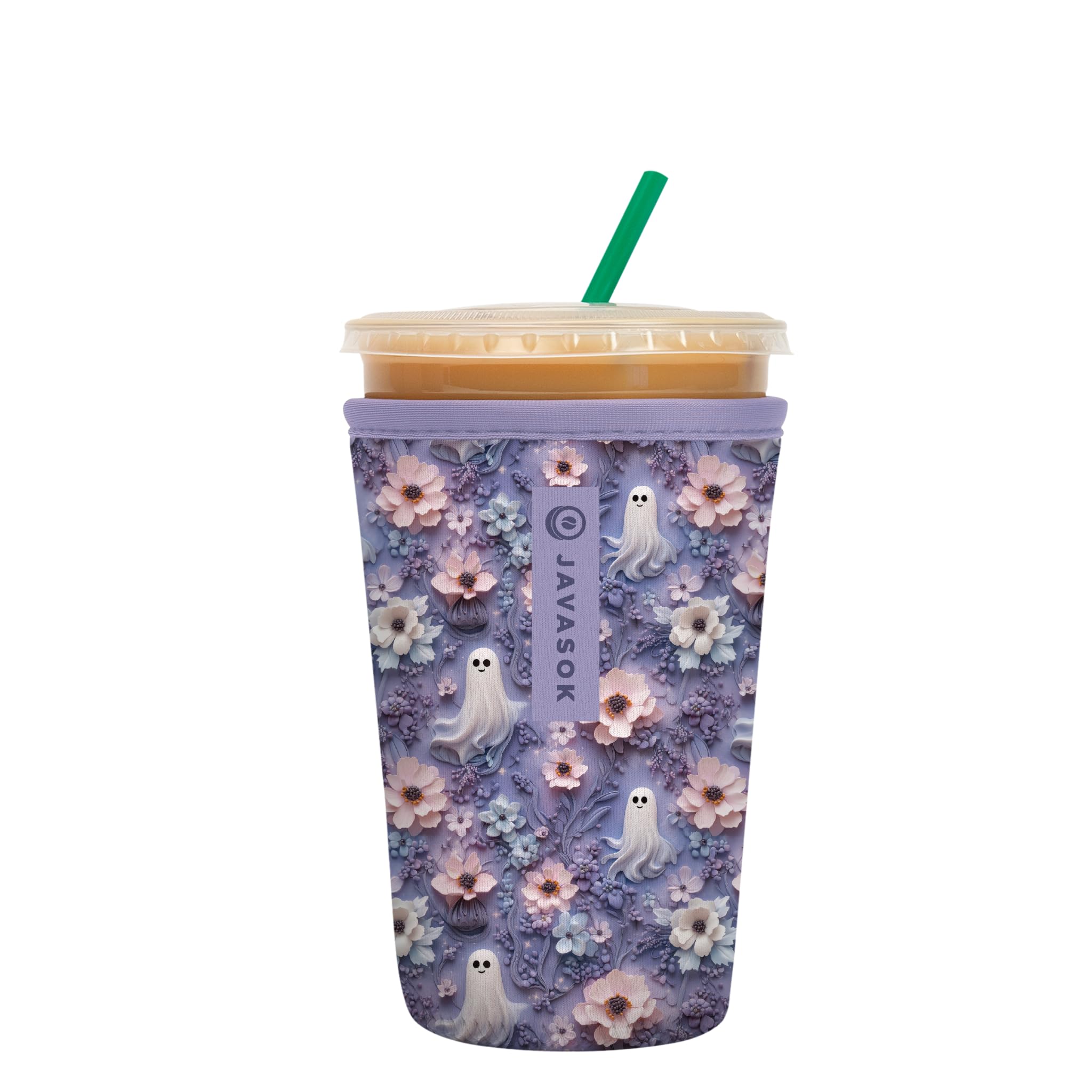 Sok It JavaSok Ghostly Garden sleeve fits 22–28oz cups and keeps drinks cold.