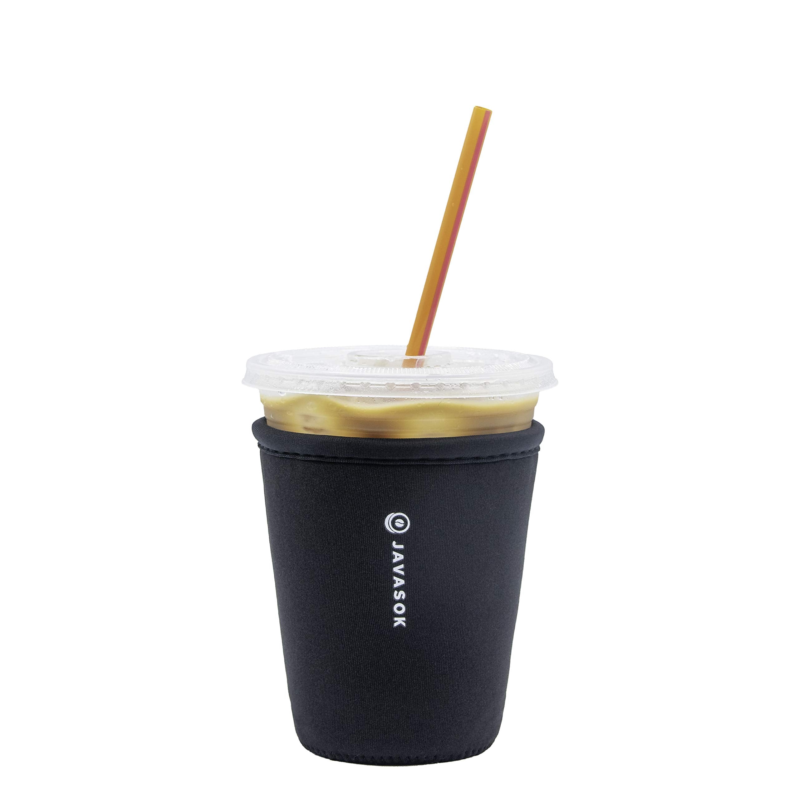Sok It JavaSok insulated sleeve in black, front view keeps drinks cold.
