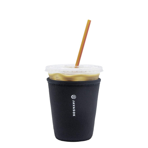 Sok It JavaSok insulated sleeve in black, front view keeps drinks cold.