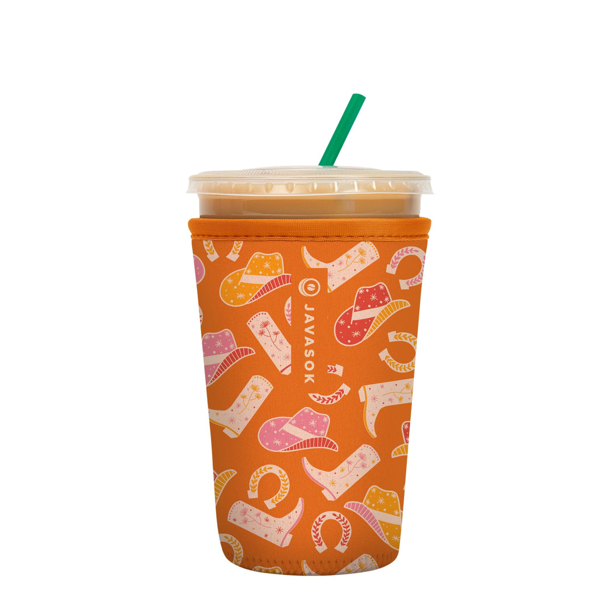 Sok It JavaSok iced coffee sleeve on a cup keeps drinks cooler longer.