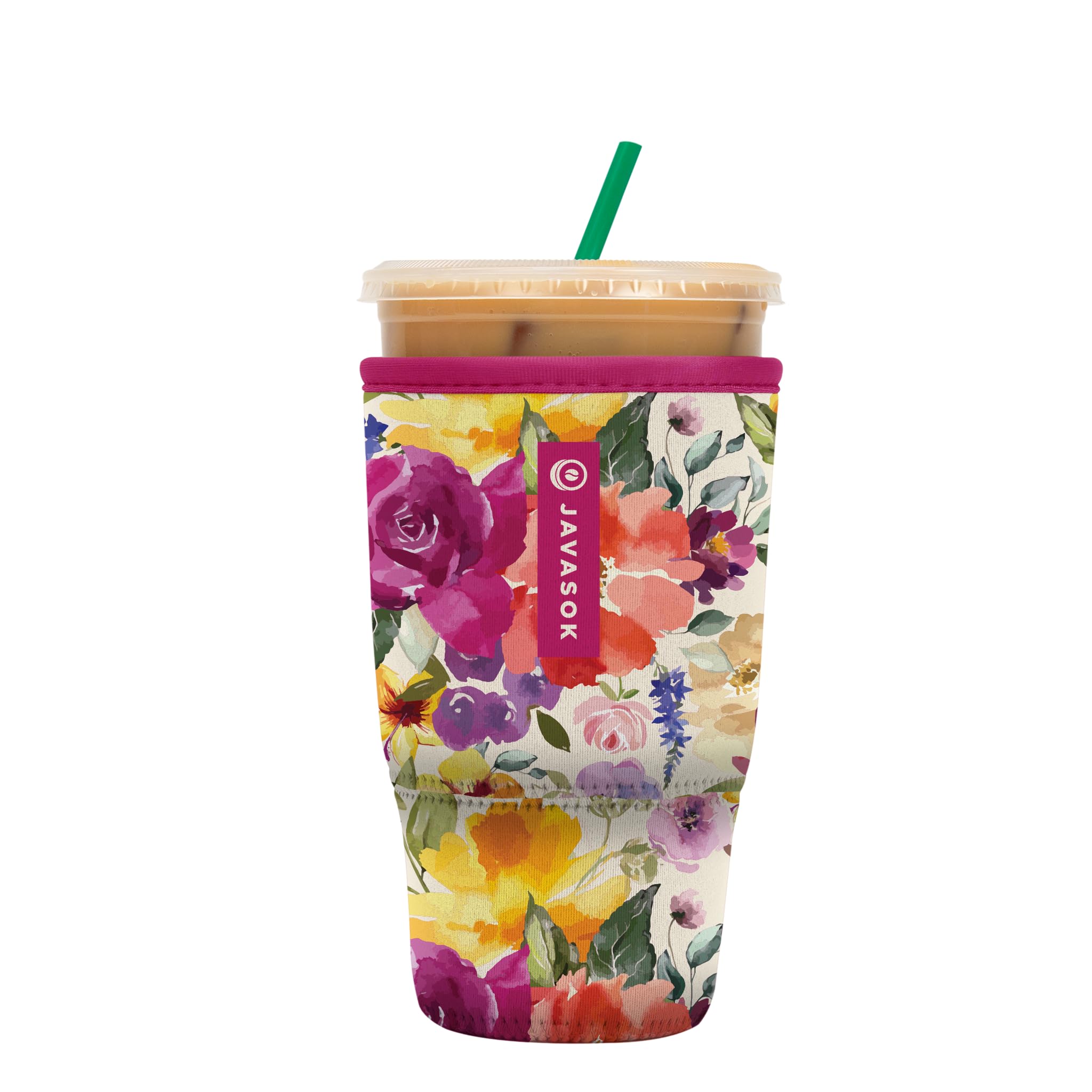 Sok It JavaSok iced coffee sleeve in Blooming Bright keeping drink cold and hands dry.