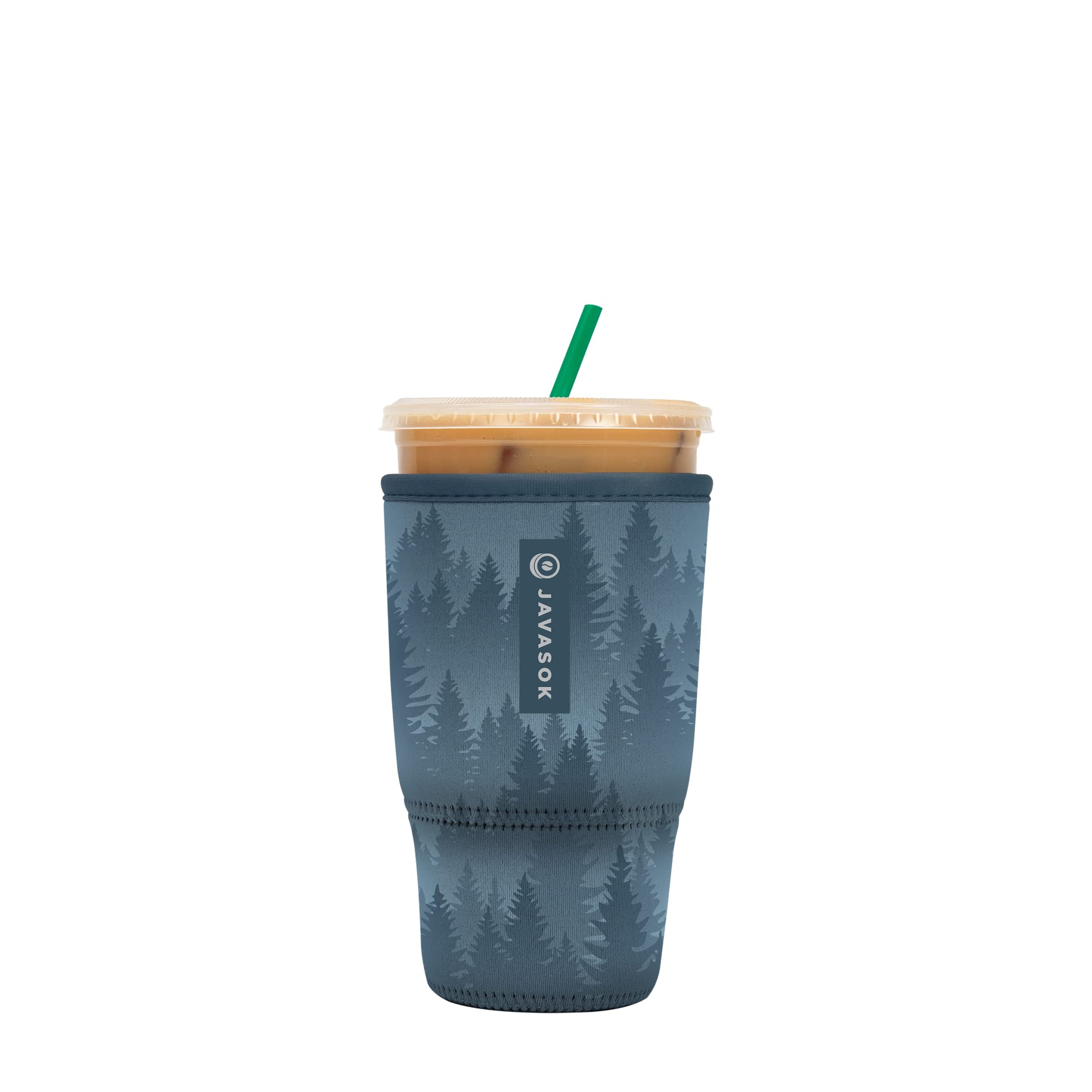 Sok It JavaSok insulated sleeve in foggy woods, front view, keeps drinks cold.