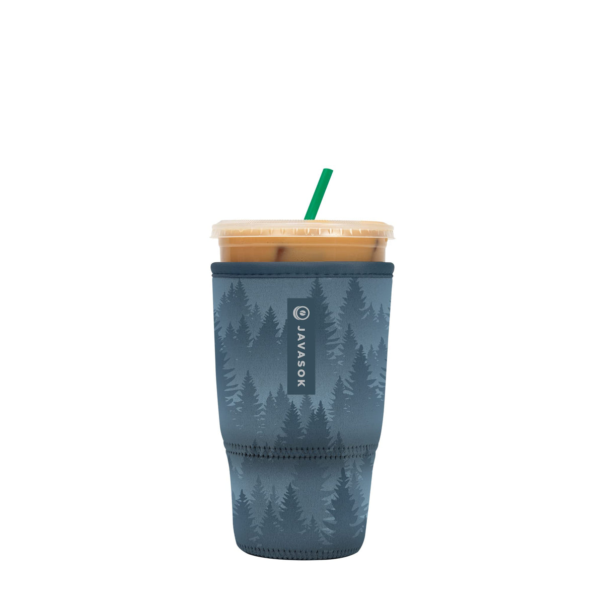 Sok It JavaSok insulated sleeve in foggy woods, front view, keeps drinks cold.