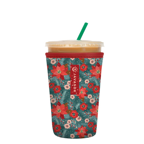 Sok It JavaSok iced coffee sleeve in pastel poinsettias keeps drinks cold and hands dry.