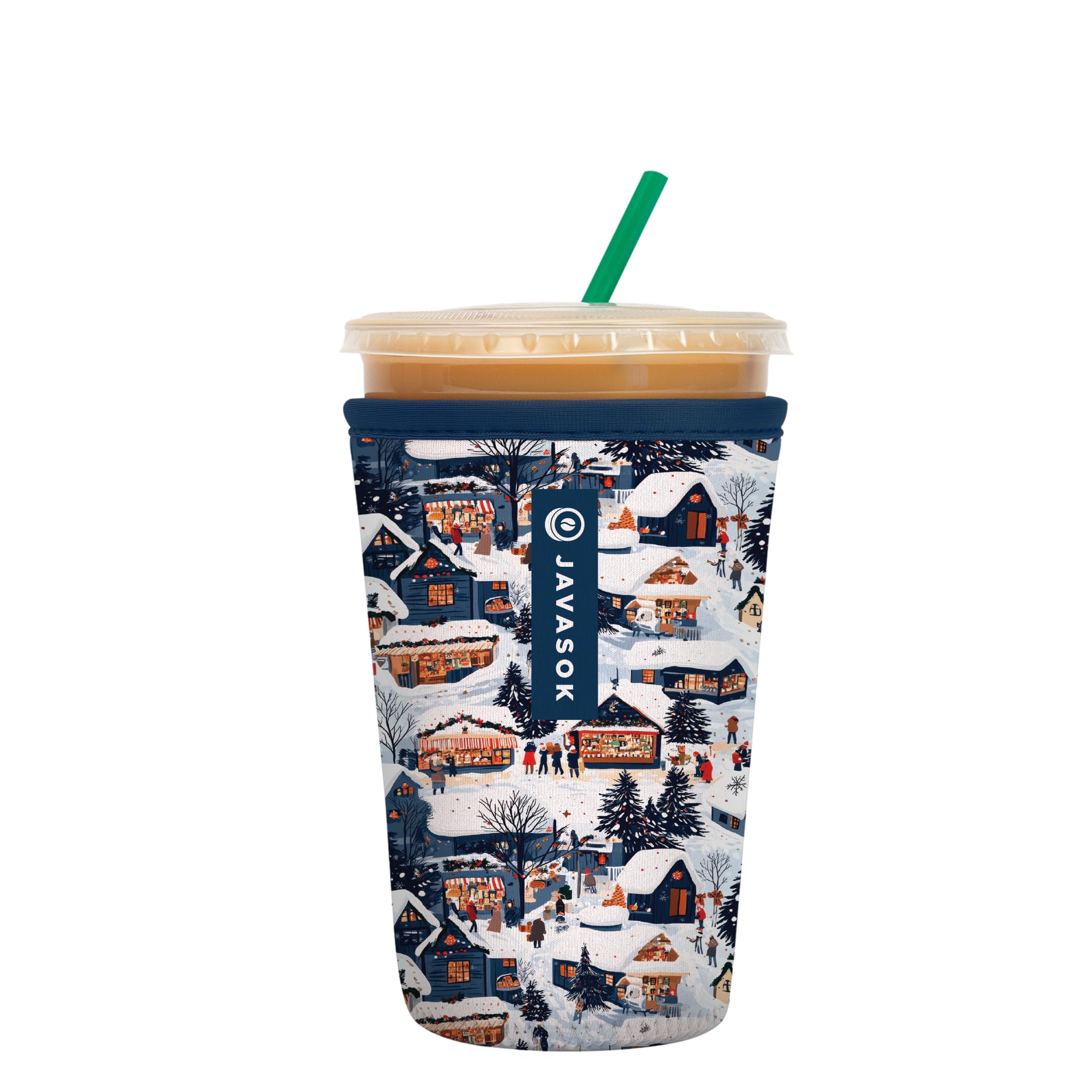 Sok It JavaSok iced coffee sleeve wrapped around a chilled drink for on-the-go cooling and grip.