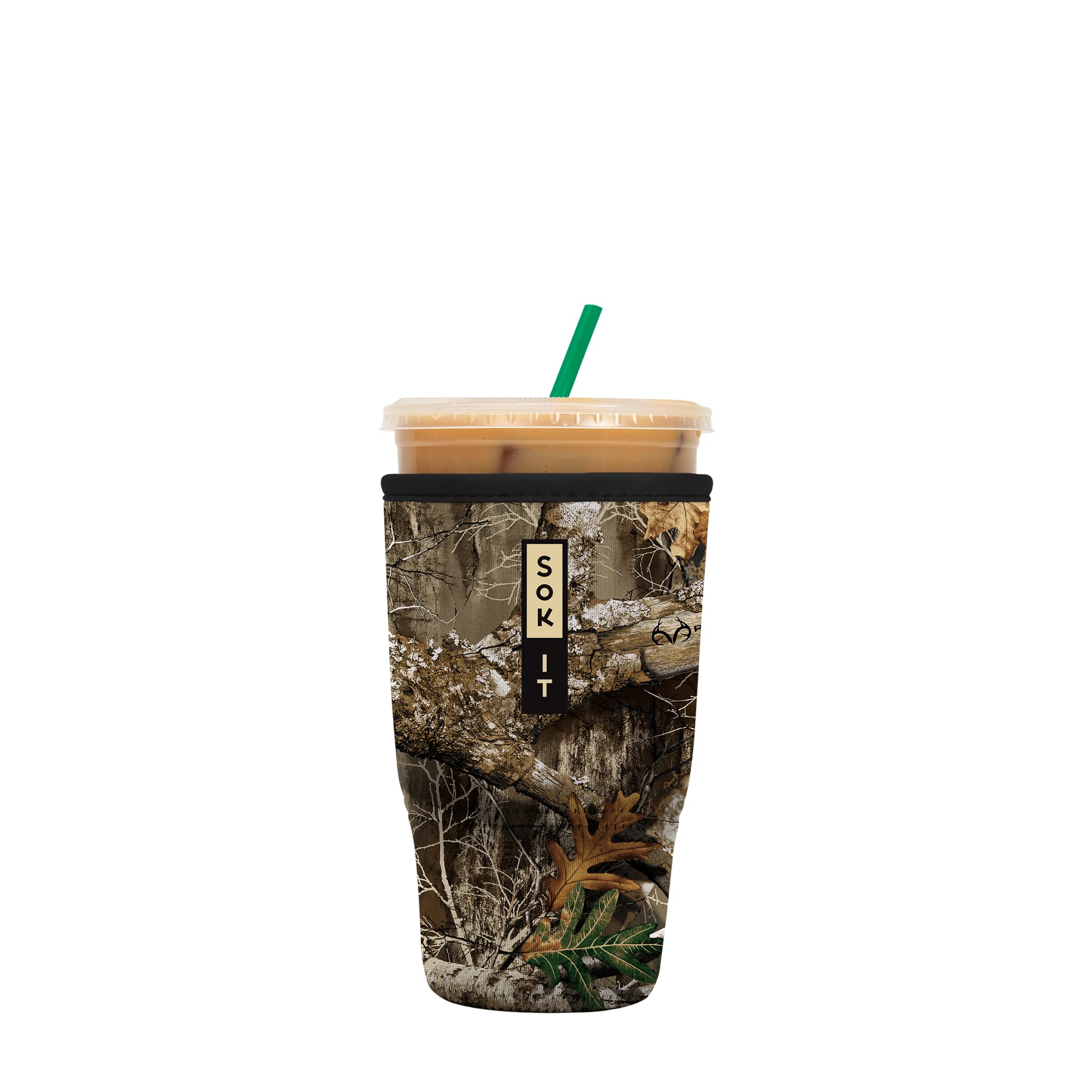 Sok It JavaSok real-tree edge camouflage sleeve keeps drinks cold and hands dry in any outdoor setting.
