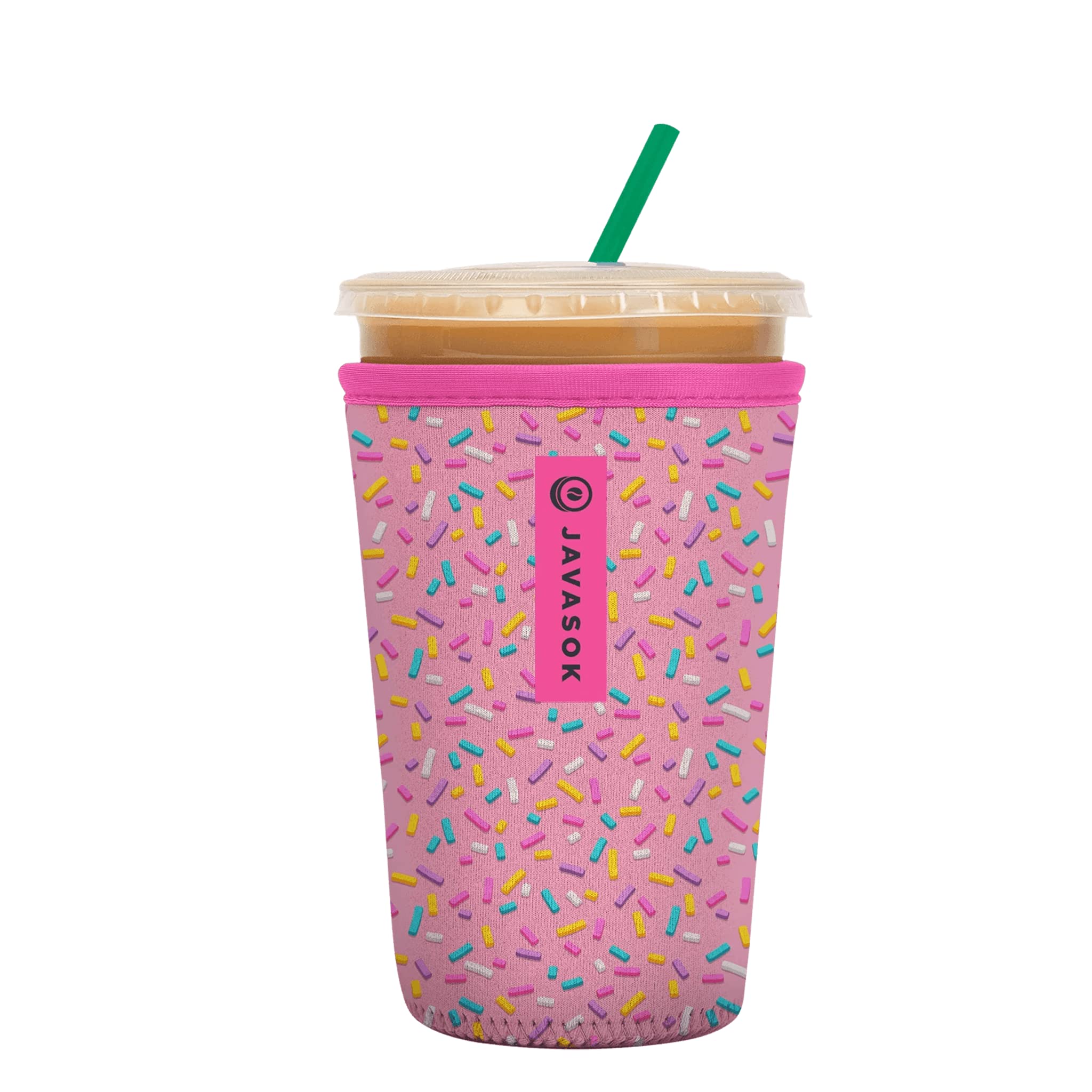 Sok It JavaSok Sweet Sprinkles sleeve front view keeps drinks cool on the go.