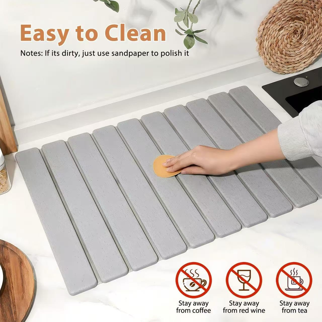 SOKINCLR sink-area tray holds sponge and soap, organizing the workspace.