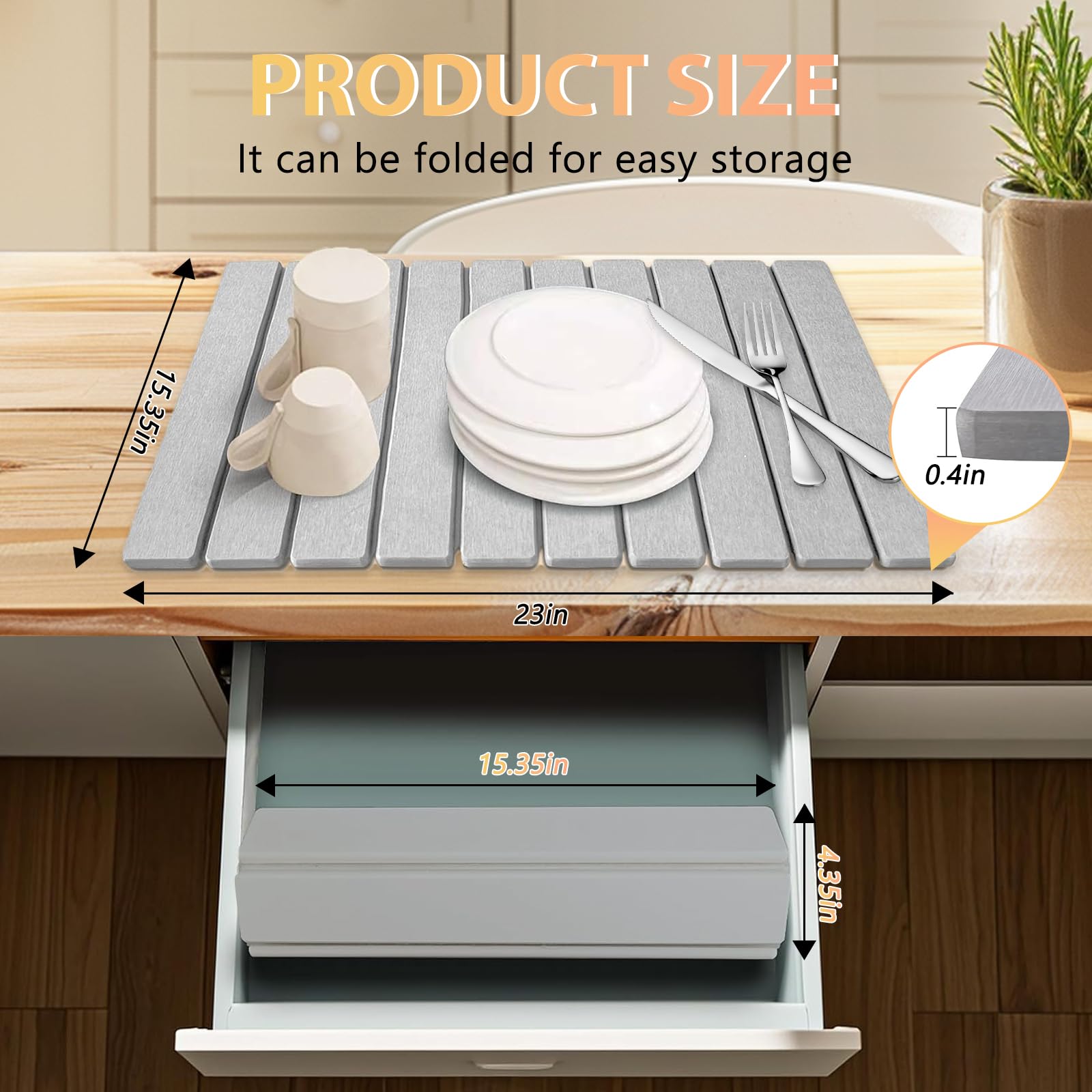 SOKINCLR stone drying mat folded for compact kitchen storage