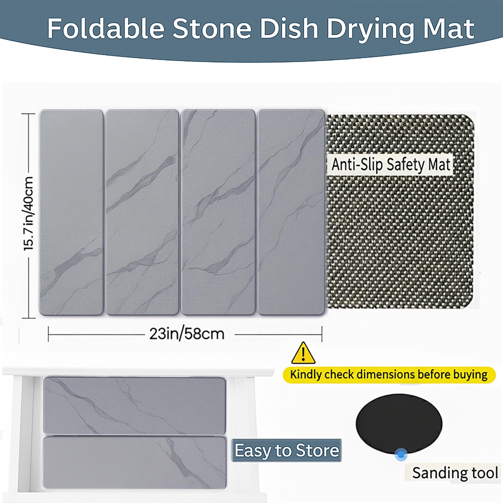 Solavelle foldable drying mat stored in a drawer, easy compact storage for small kitchens.