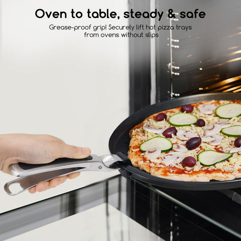 SOLEADER pizza pan gripper cradle securely holds pizza pans to prevent slips