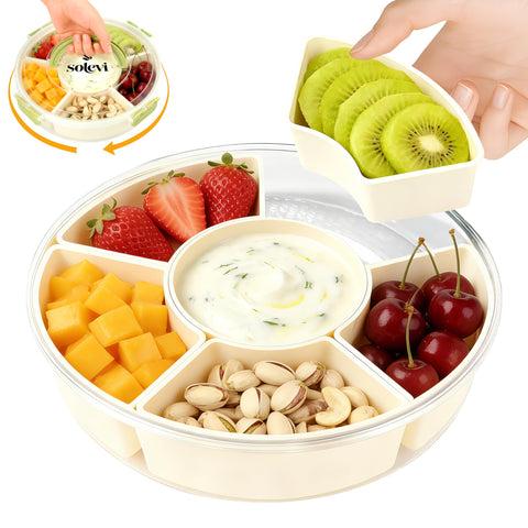 Solevi divided rotating snack tray with lid and handle for organized sharing
