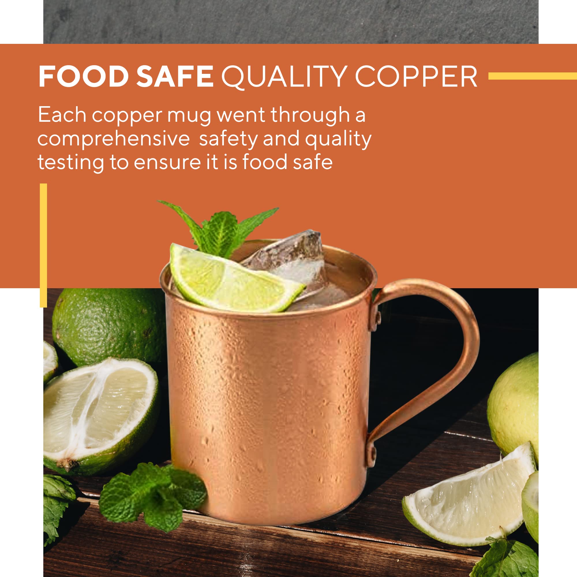 Mug filled with ginger beer and lime wedge in Solid Copper Mug