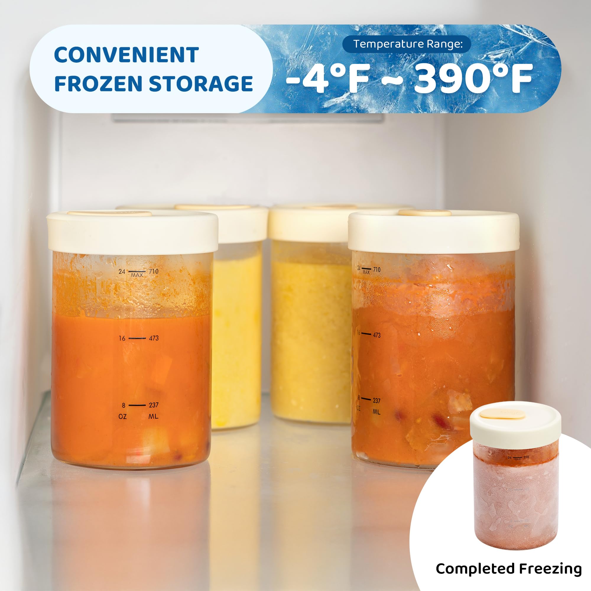SOLIGT 24oz glass jars with lids offering durable freezer-to-microwave use
