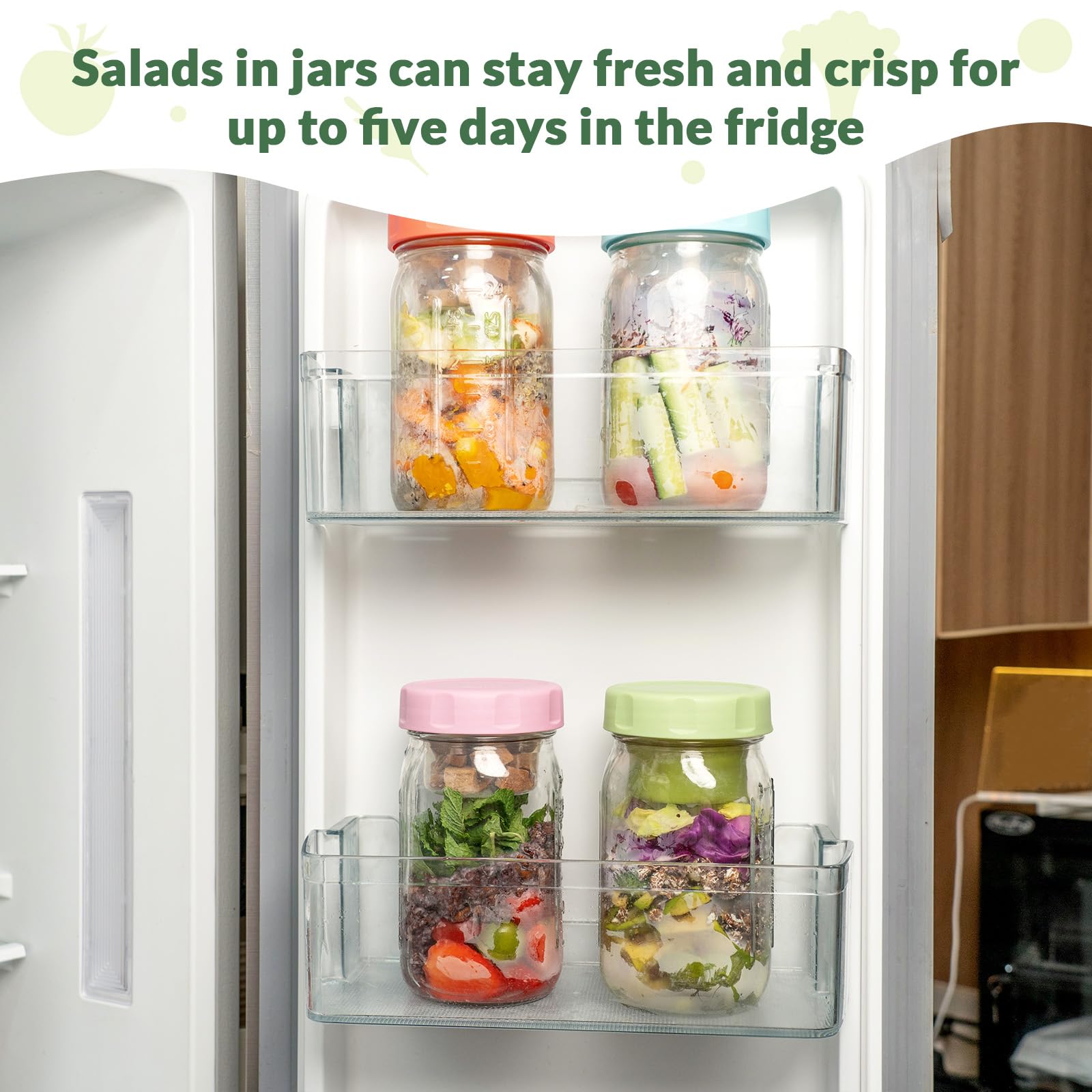 Soligt fridge-ready setup with four jars organized for weekday meal prep.