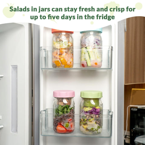 Soligt fridge-ready setup with four jars organized for weekday meal prep.