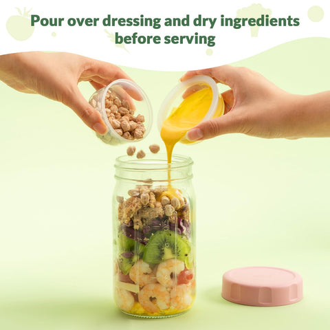 SOLIGT glass salad jar with sky blue lid emphasizing freshness-preserving layers.