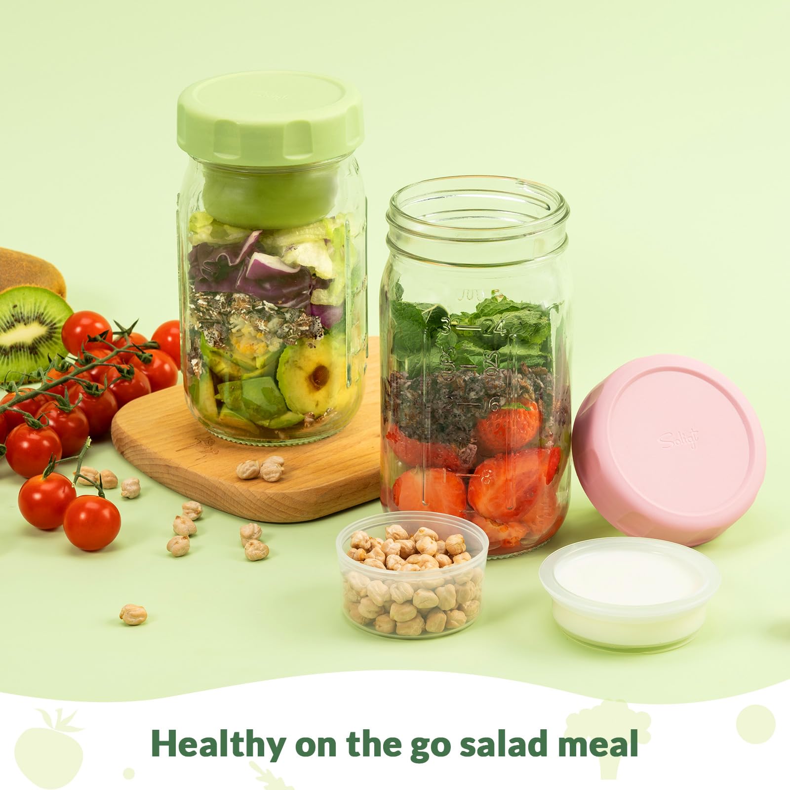 SOLIGT jar interior view showing three compartments for veggies, protein, and dressing.