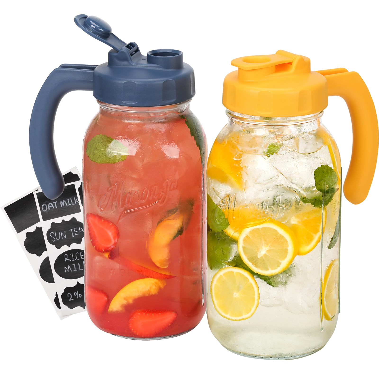 Soligt 64oz mason jar pitcher with lid and pour spout for easy batch beverages