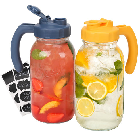 Soligt 64oz mason jar pitcher with lid and pour spout for easy batch beverages