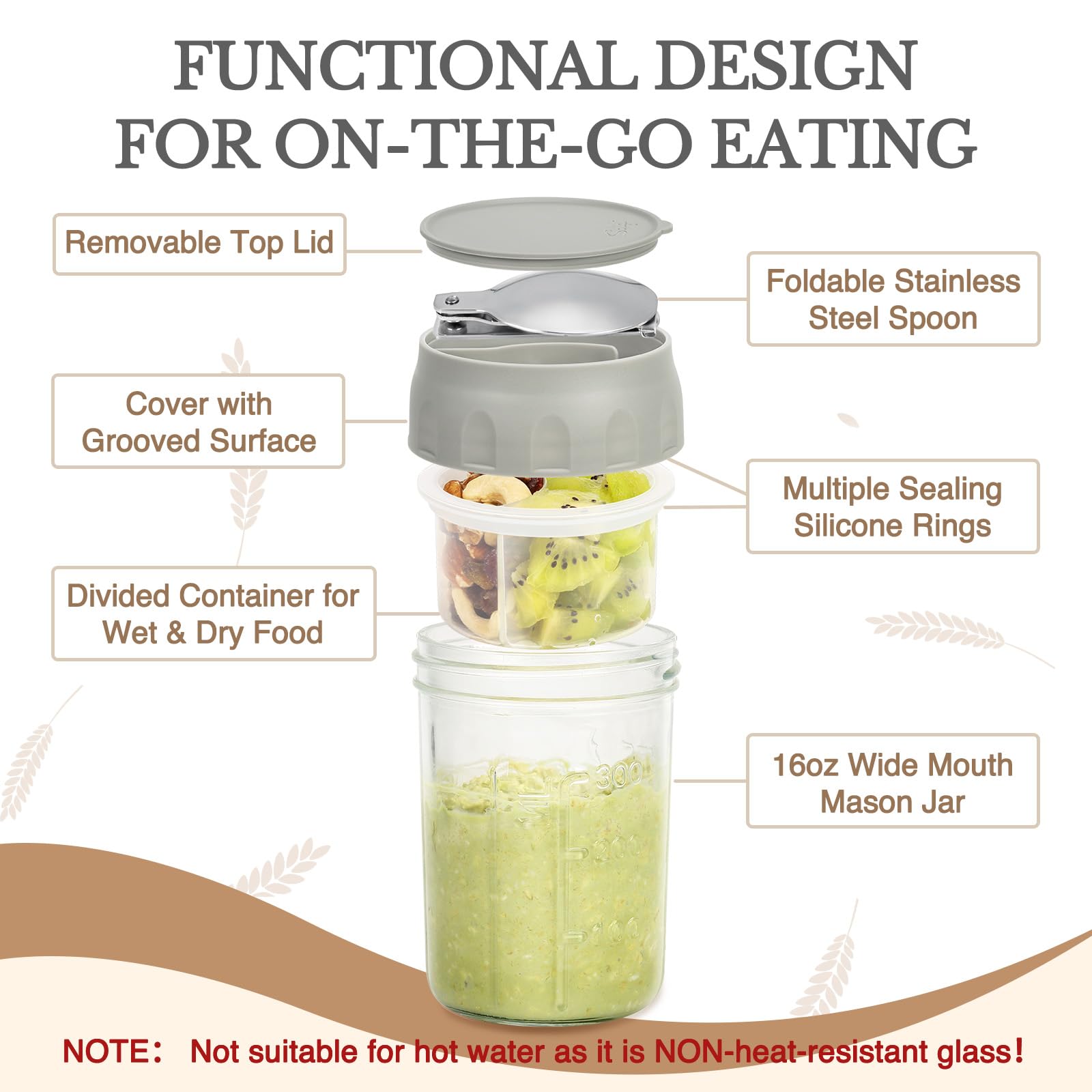 SOLIGT divided compartment keeps fruits and nuts separate until serving.