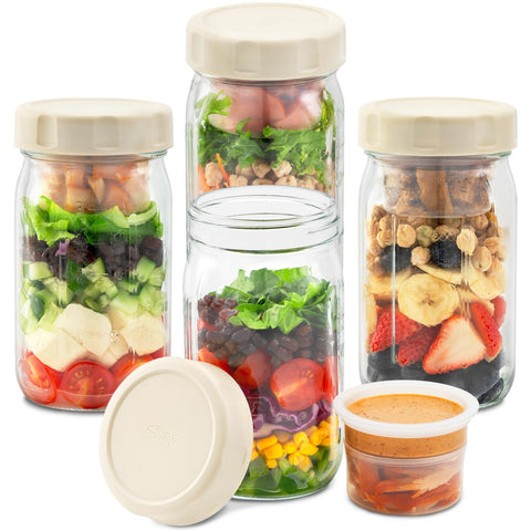 SOLIGT glass salad jar with triple compartments keeps greens crisp for lunch