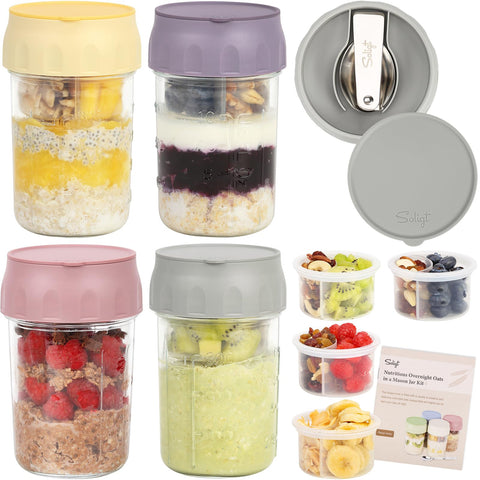 SOLIGT overnight oats jar with folding spoon integrated into lid for on-the-go meals.